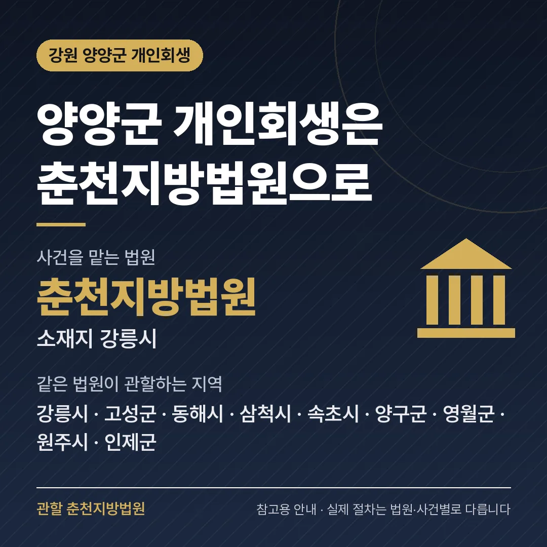 강원 양양군 개인회생 관할 법원 — 춘천지방법원