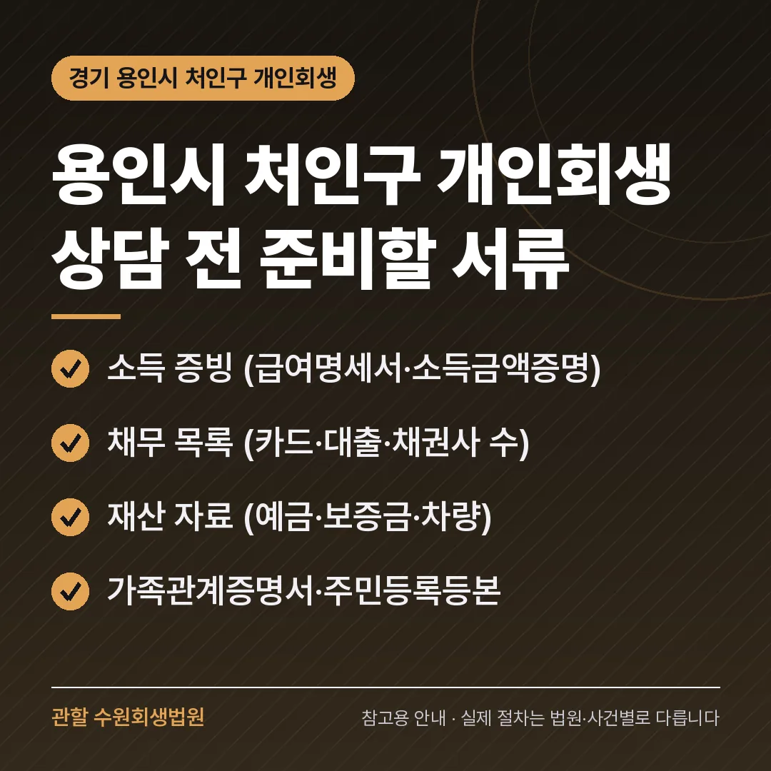 경기 용인시 처인구 개인회생 상담 전 준비 서류 경기 용인시 처인구 개인회생 상담 전 준비 서류