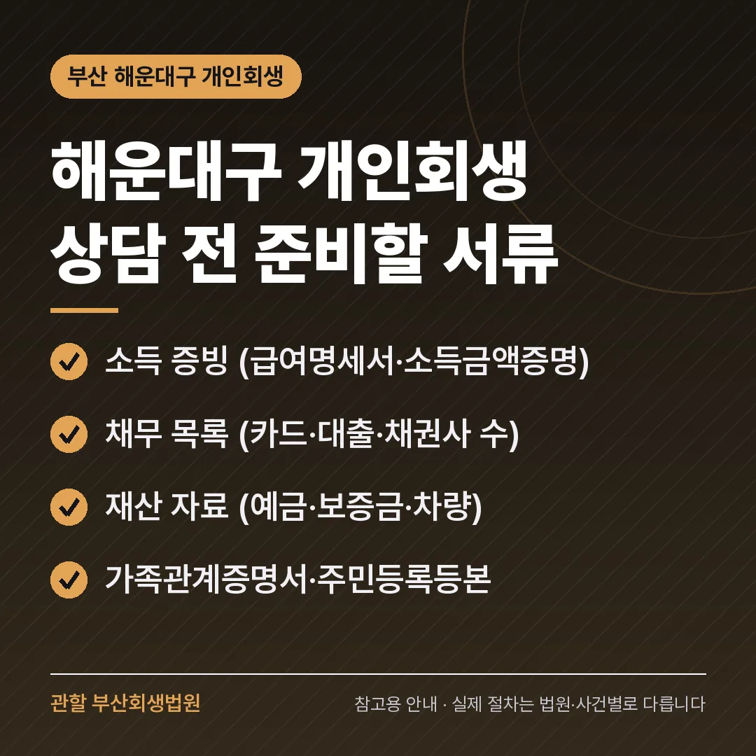 부산 해운대구 개인회생 상담 전 준비 서류