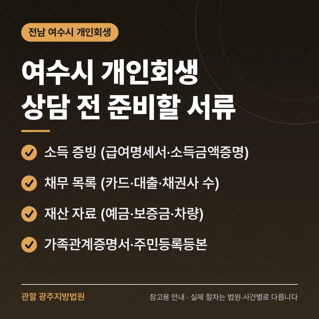 전남 여수시 개인회생 상담 전 준비 서류 전남 여수시 개인회생 상담 전 준비 서류