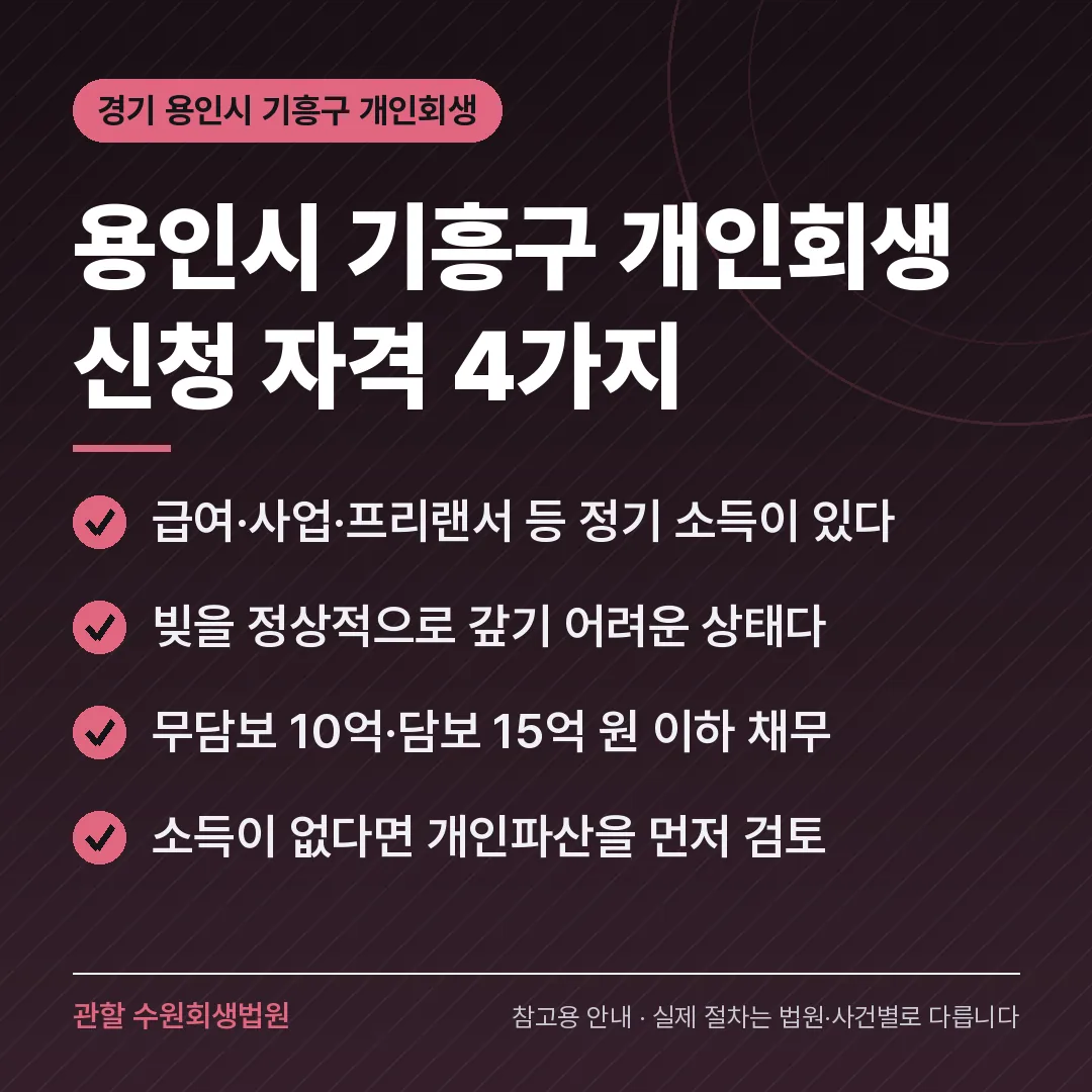 경기 용인시 기흥구 개인회생 신청 자격 4가지 경기 용인시 기흥구 개인회생 신청 자격 4가지