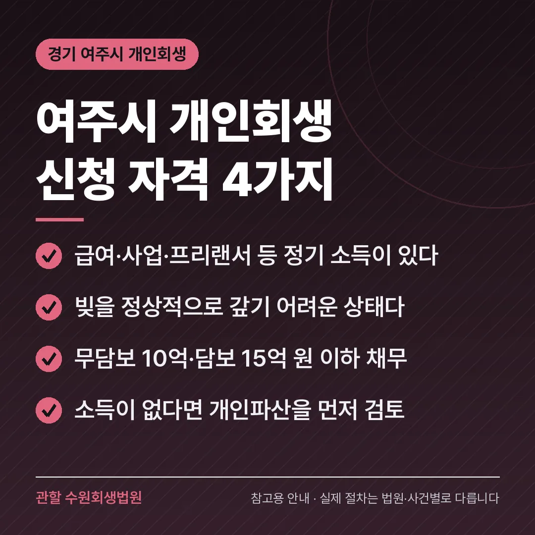 경기 여주시 개인회생 신청 자격 4가지